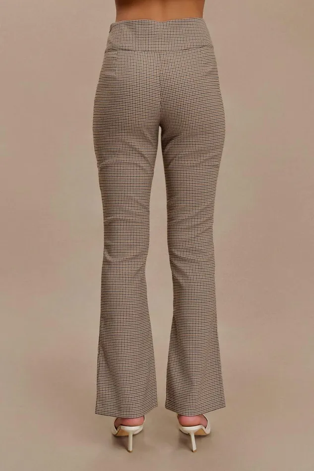 Women Meshki Bottoms Sweeney Mid Rise Buckle Straight Leg Pant 8211 Tan Check