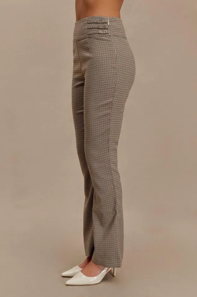 Women Meshki Bottoms Sweeney Mid Rise Buckle Straight Leg Pant 8211 Tan Check