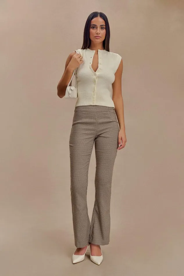 Women Meshki Bottoms Sweeney Mid Rise Buckle Straight Leg Pant 8211 Tan Check