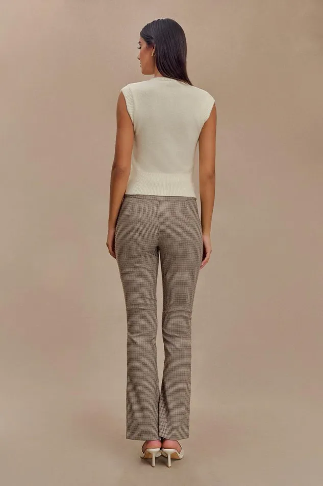 Women Meshki Bottoms Sweeney Mid Rise Buckle Straight Leg Pant 8211 Tan Check