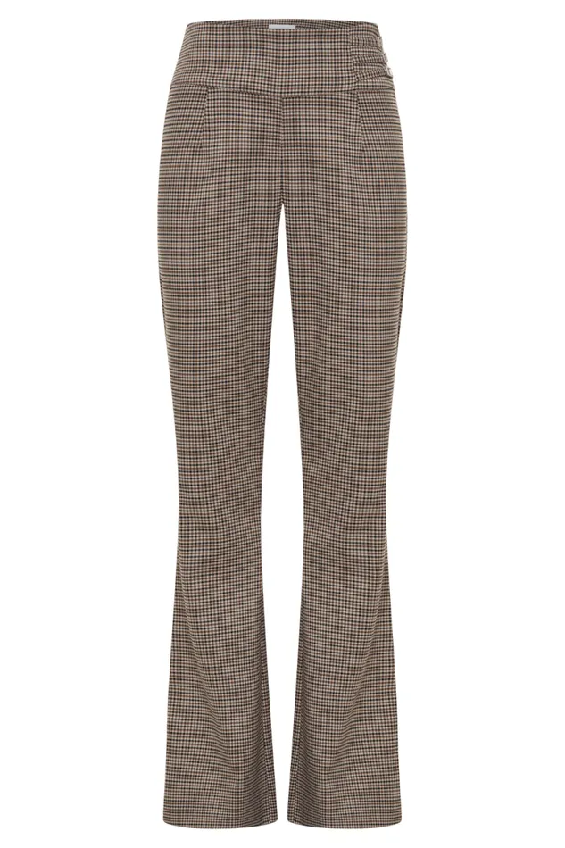 Women Meshki Bottoms Sweeney Mid Rise Buckle Straight Leg Pant 8211 Tan Check