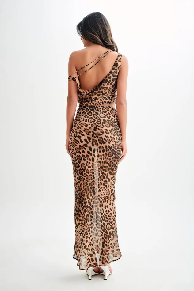 Women Meshki Bottoms Yvonne Chiffon Maxi Skirt 8211 Leopard Print