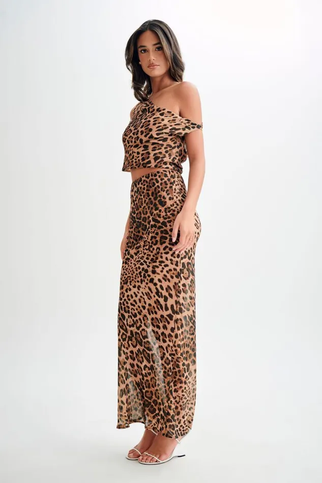 Women Meshki Bottoms Yvonne Chiffon Maxi Skirt 8211 Leopard Print