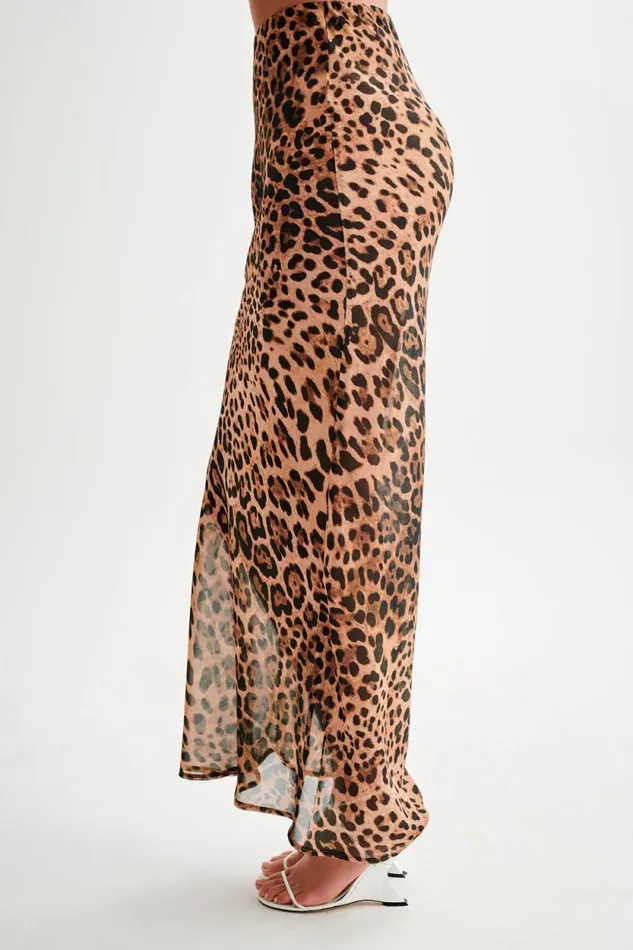 Women Meshki Bottoms Yvonne Chiffon Maxi Skirt 8211 Leopard Print