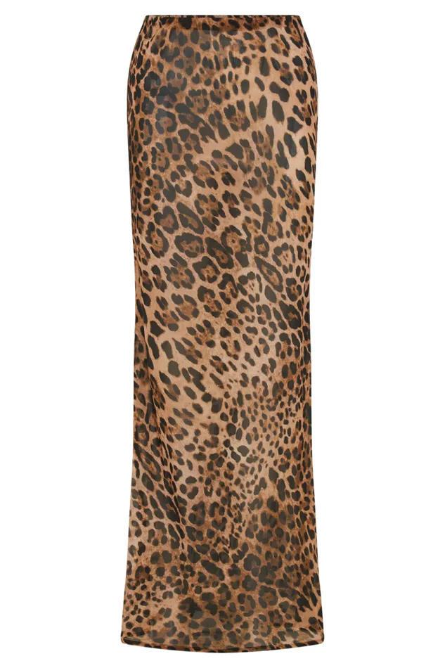 Women Meshki Bottoms Yvonne Chiffon Maxi Skirt 8211 Leopard Print