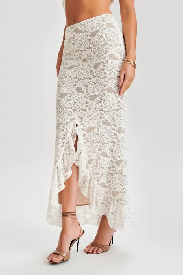 Women Meshki Dresses Artemis Lace Plisse Maxi Skirt 8211 Ivory