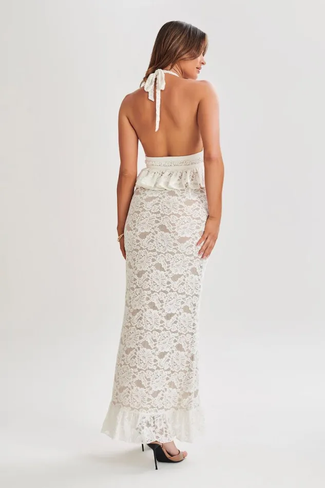 Women Meshki Dresses Artemis Lace Plisse Maxi Skirt 8211 Ivory