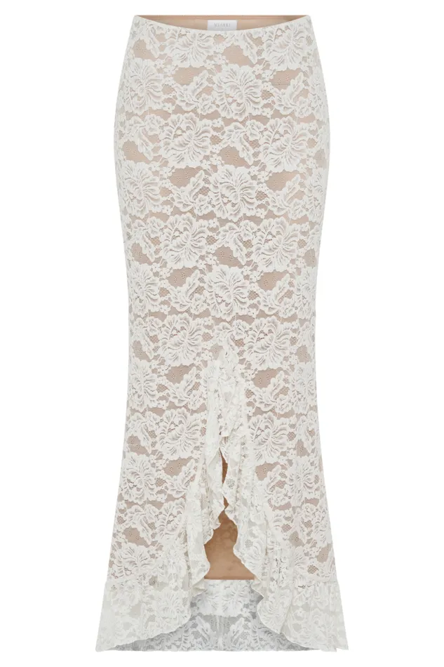 Women Meshki Dresses Artemis Lace Plisse Maxi Skirt 8211 Ivory