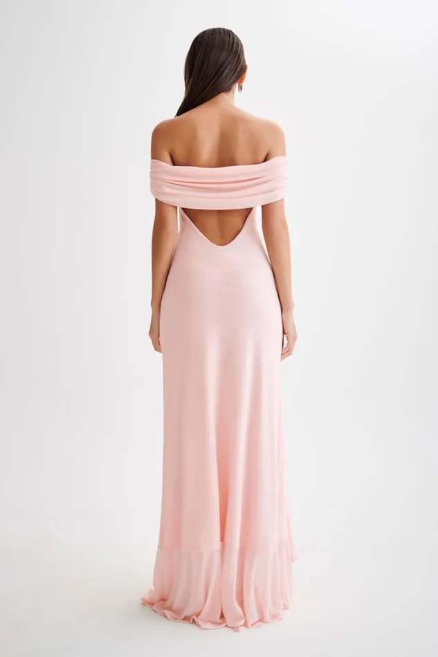 Women Meshki Dresses Audrey Off Shoulder Mesh Maxi Dress 8211 Pale Pink