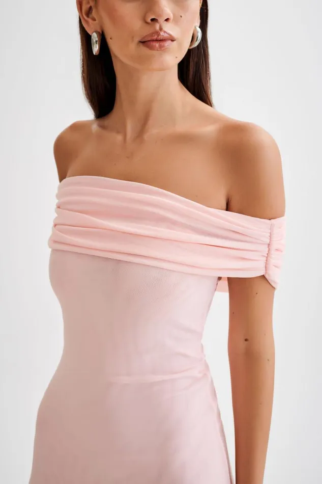 Women Meshki Dresses Audrey Off Shoulder Mesh Maxi Dress 8211 Pale Pink