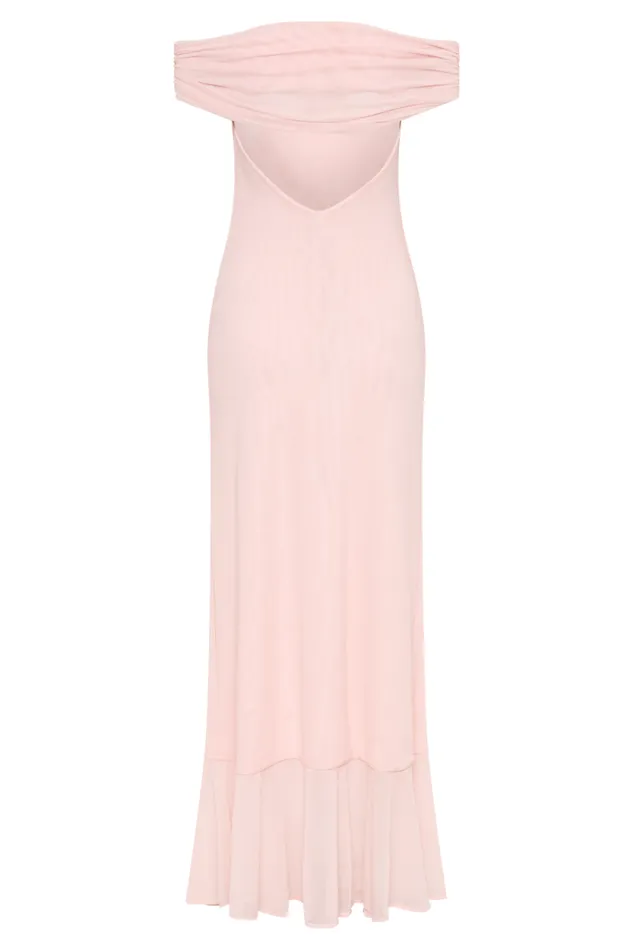 Women Meshki Dresses Audrey Off Shoulder Mesh Maxi Dress 8211 Pale Pink