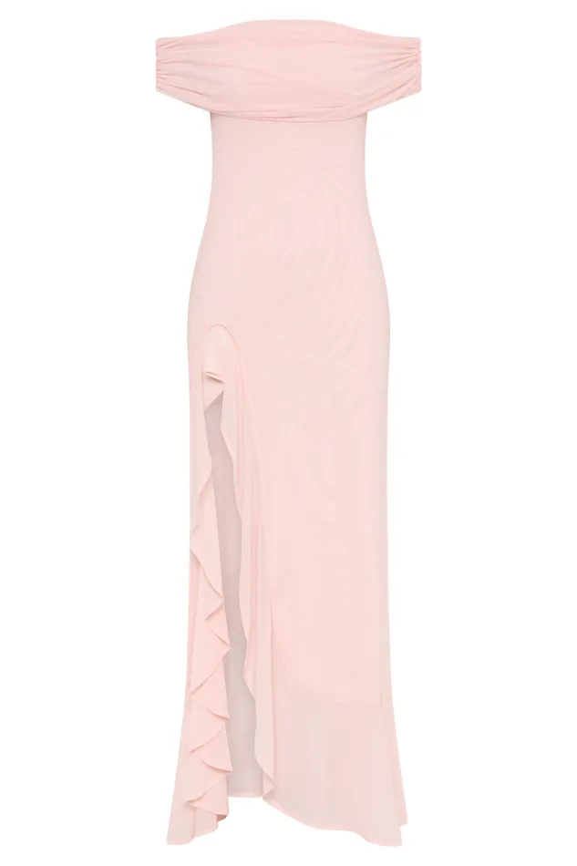 Women Meshki Dresses Audrey Off Shoulder Mesh Maxi Dress 8211 Pale Pink