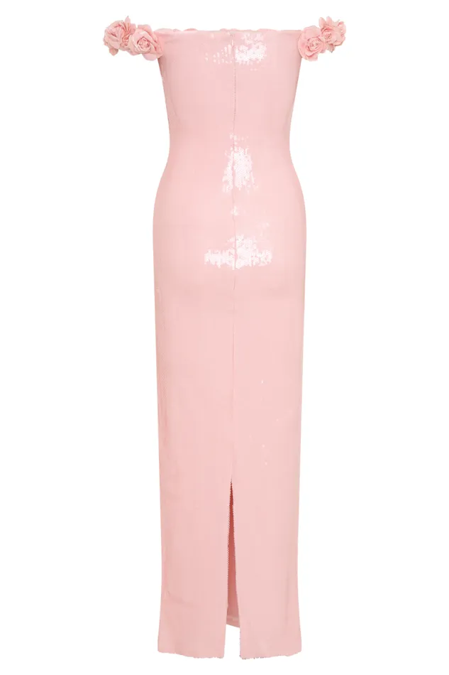 Women Meshki Dresses Carrie Sequin Rose Maxi Dress 8211 Pale Pink