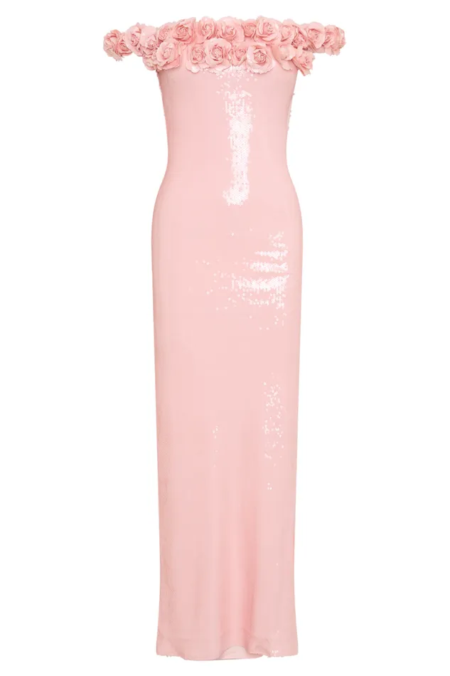 Women Meshki Dresses Carrie Sequin Rose Maxi Dress 8211 Pale Pink