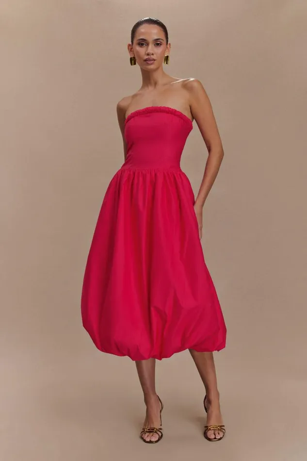 Women Meshki Dresses Dulce Puff Midi Dress 8211 Raspberry