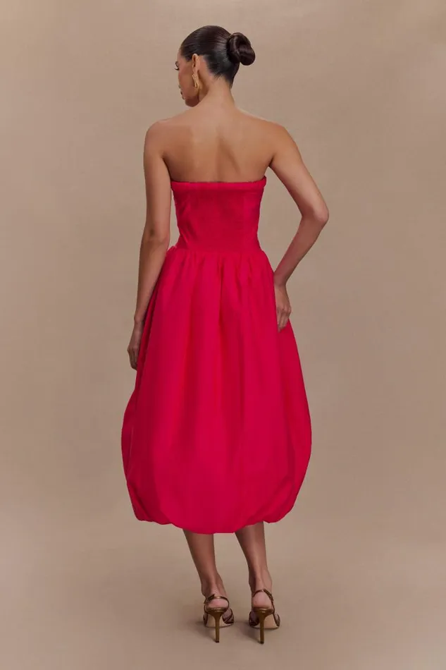 Women Meshki Dresses Dulce Puff Midi Dress 8211 Raspberry