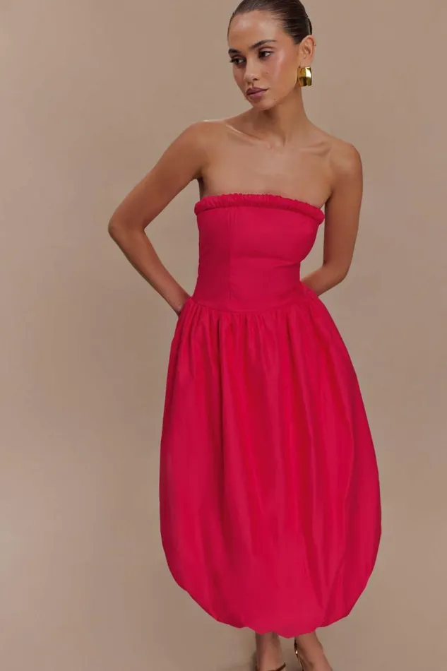 Women Meshki Dresses Dulce Puff Midi Dress 8211 Raspberry