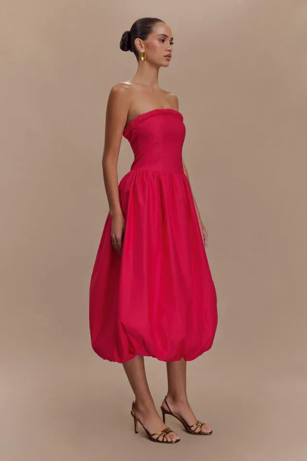 Women Meshki Dresses Dulce Puff Midi Dress 8211 Raspberry