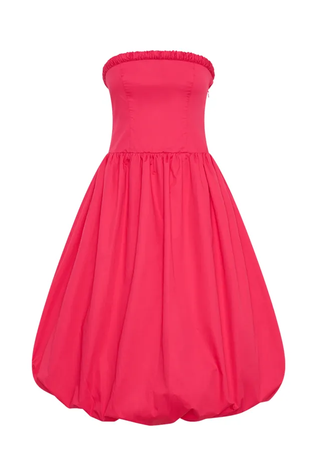 Women Meshki Dresses Dulce Puff Midi Dress 8211 Raspberry