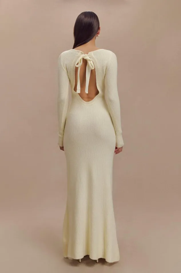 Women Meshki Dresses Emily Long Sleeve Knit Maxi Dress 8211 Ivory Marle