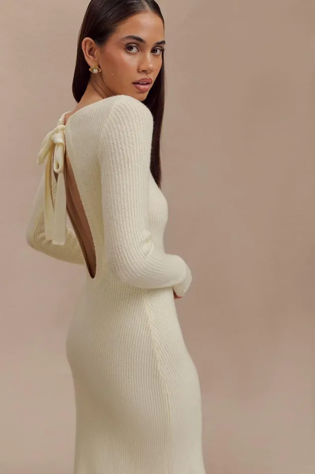 Women Meshki Dresses Emily Long Sleeve Knit Maxi Dress 8211 Ivory Marle