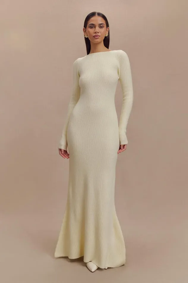 Women Meshki Dresses Emily Long Sleeve Knit Maxi Dress 8211 Ivory Marle