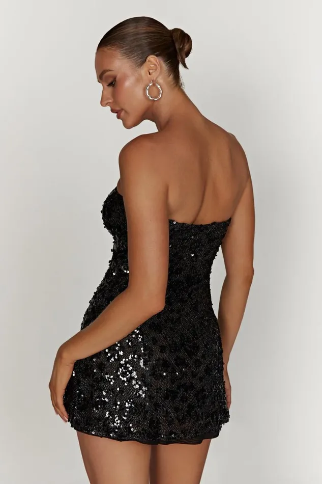 Women Meshki Dresses Everleigh Strapless Sequin Mini Dress 8211 Black