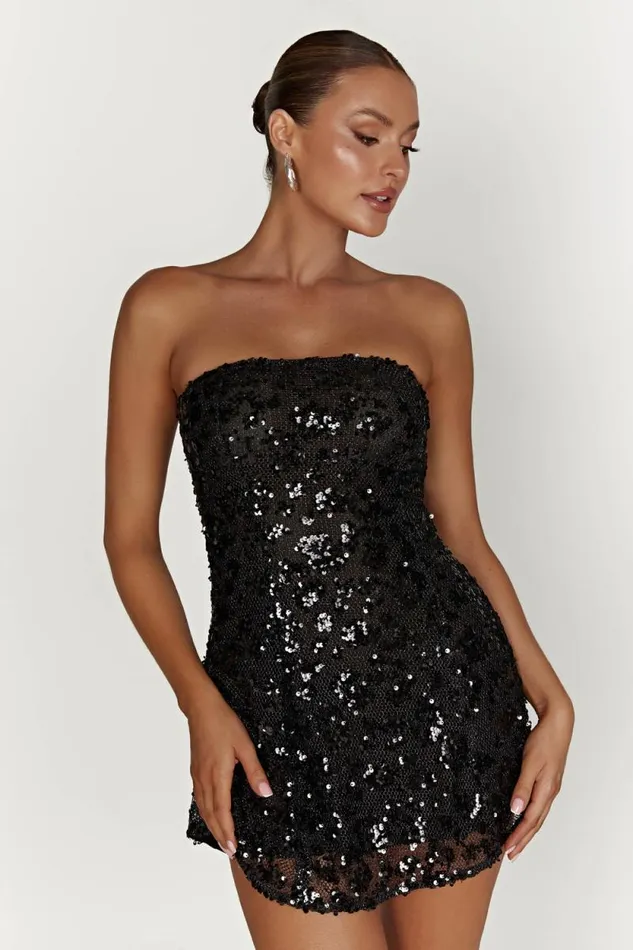 Women Meshki Dresses Everleigh Strapless Sequin Mini Dress 8211 Black