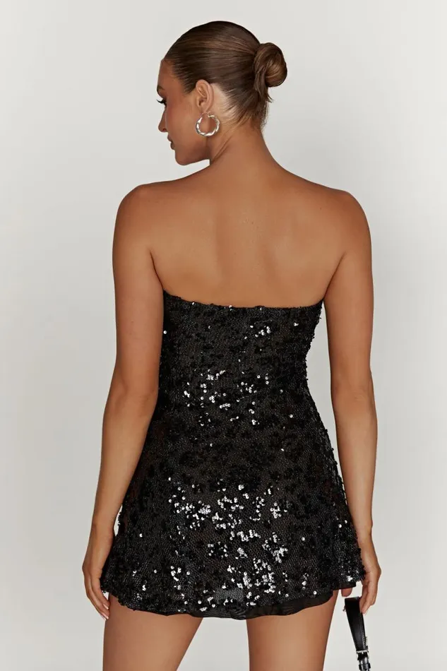 Women Meshki Dresses Everleigh Strapless Sequin Mini Dress 8211 Black