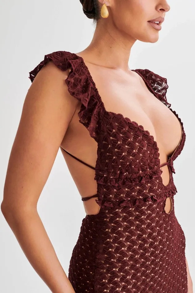 Women Meshki Dresses Ezra Lace Maxi Dress 8211 Plum