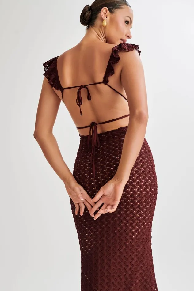 Women Meshki Dresses Ezra Lace Maxi Dress 8211 Plum