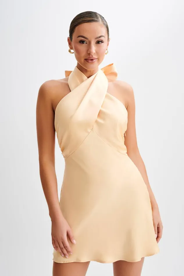 Women Meshki Dresses Francine Satin Halter Mini Dress 8211 Peach