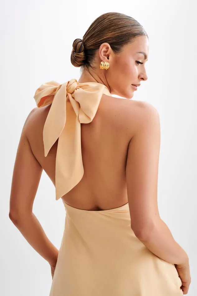Women Meshki Dresses Francine Satin Halter Mini Dress 8211 Peach
