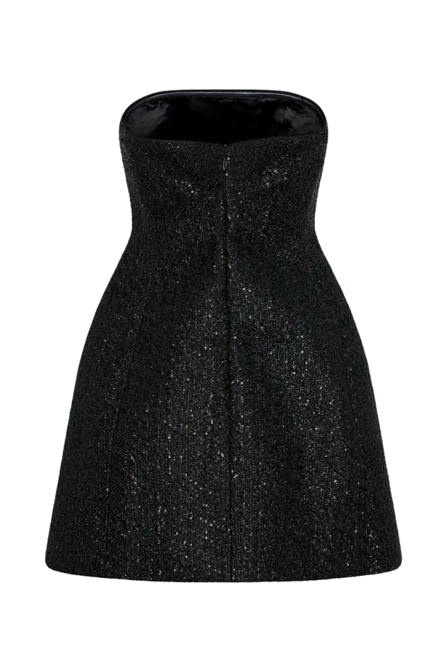 Women Meshki Dresses Gala Strapless Tweed Mini Dress 8211 Black