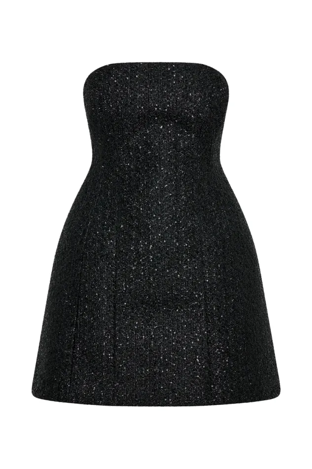 Women Meshki Dresses Gala Strapless Tweed Mini Dress 8211 Black