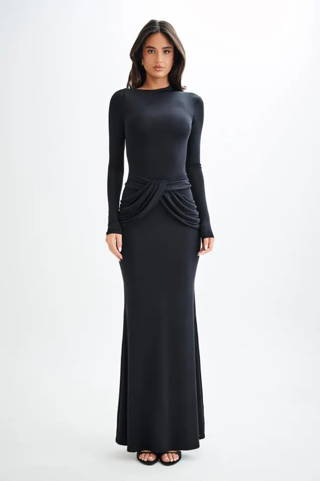 Women Meshki Dresses Halcyon Long Sleeve Slinky Maxi Dress 8211 Black
