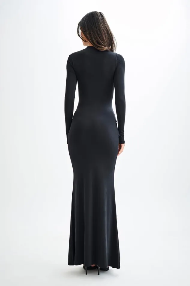 Women Meshki Dresses Halcyon Long Sleeve Slinky Maxi Dress 8211 Black