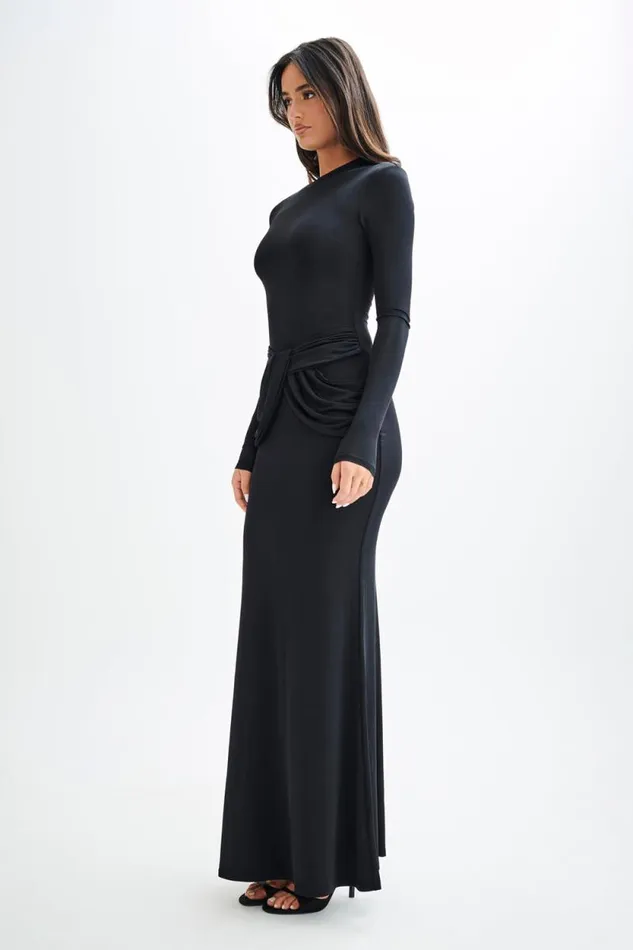 Women Meshki Dresses Halcyon Long Sleeve Slinky Maxi Dress 8211 Black