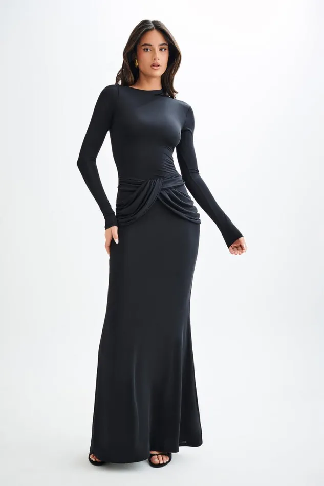 Women Meshki Dresses Halcyon Long Sleeve Slinky Maxi Dress 8211 Black