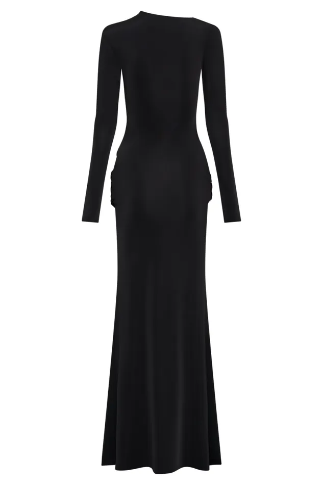 Women Meshki Dresses Halcyon Long Sleeve Slinky Maxi Dress 8211 Black