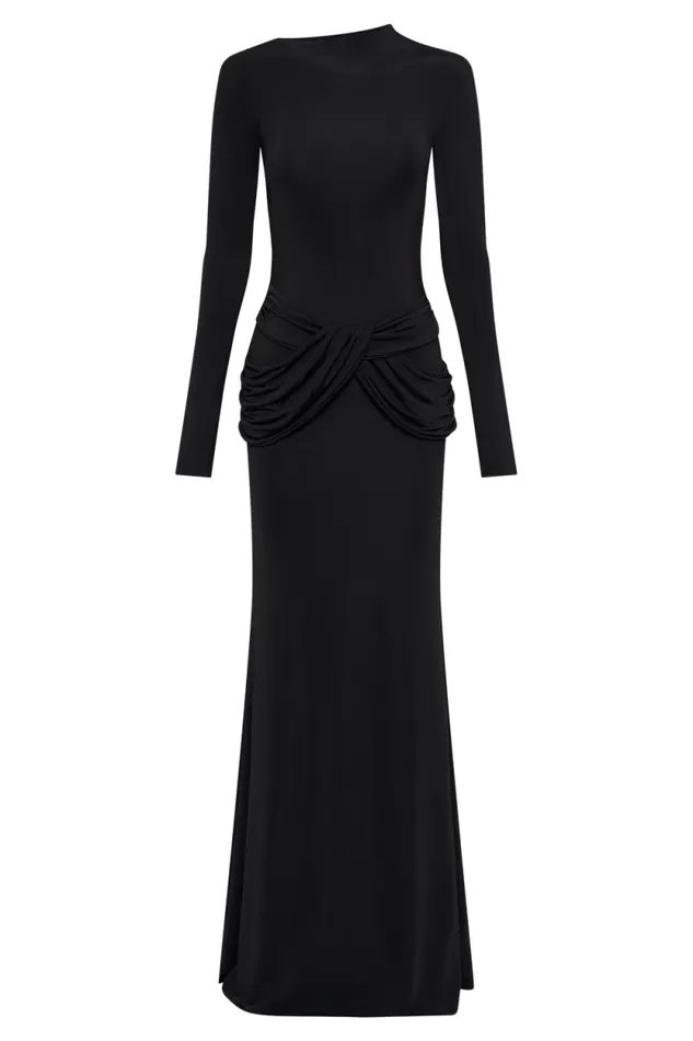 Women Meshki Dresses Halcyon Long Sleeve Slinky Maxi Dress 8211 Black
