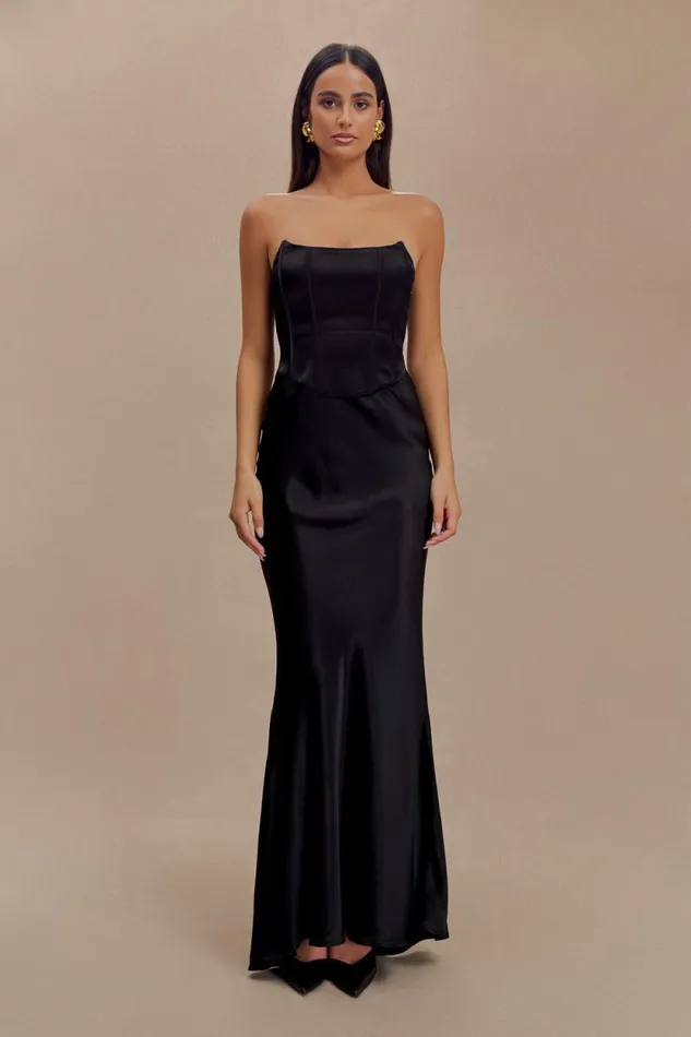 Women Meshki Dresses Harlow Satin Strapless Maxi Dress 8211 Black