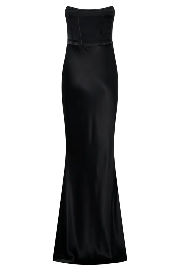 Women Meshki Dresses Harlow Satin Strapless Maxi Dress 8211 Black
