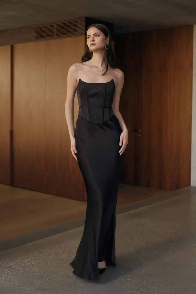 Women Meshki Dresses Harlow Satin Strapless Maxi Dress 8211 Black