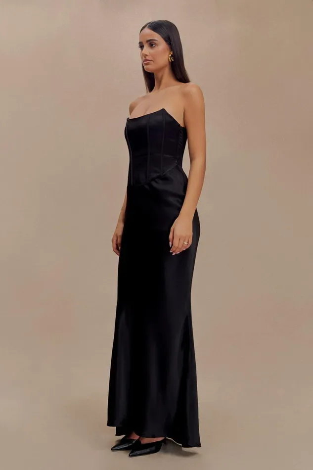 Women Meshki Dresses Harlow Satin Strapless Maxi Dress 8211 Black