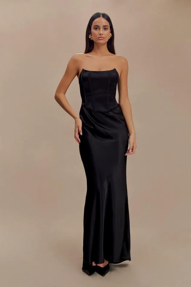 Women Meshki Dresses Harlow Satin Strapless Maxi Dress 8211 Black