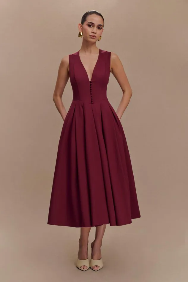 Women Meshki Dresses Keely Cotton Sleeveless Midi Dress 8211 Wine