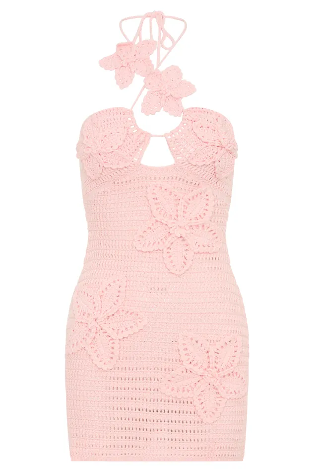 Women Meshki Dresses Kyla Floral Crochet Mini Dress 8211 Pink