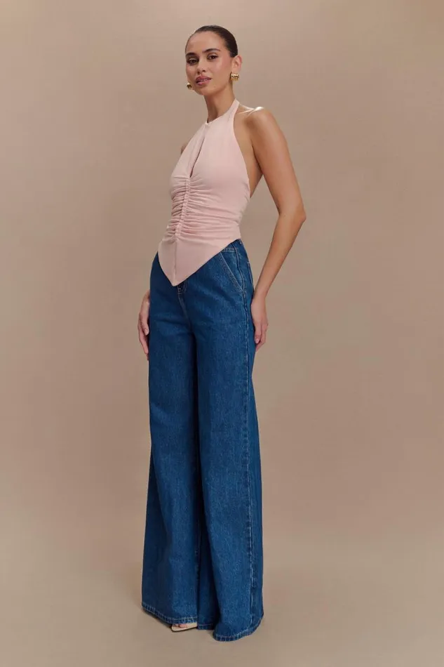 Women Meshki Dresses Linda Slinky Ruched Halter Top 8211 Pale Pink