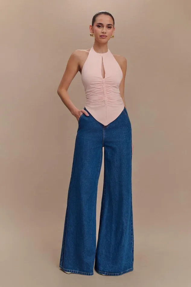 Women Meshki Dresses Linda Slinky Ruched Halter Top 8211 Pale Pink